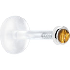 16G 5/16 Solid 14K White Gold 2mm Genuine Tiger Eye Bioplast Tragus Earring Stud
