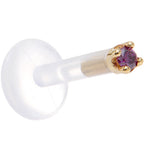 Solid 14K Yellow Gold 1.5mm Genuine Purple Diamond Bioplast Push in Labret