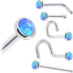 Solid 14K White Gold 2mm Blue Synthetic Opal Nose Ring