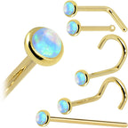 Solid 14K Yellow Gold 2mm Light Blue Synthetic Opal Nose Ring
