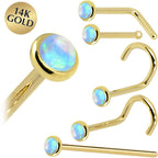 Solid 14K Yellow Gold 2mm Light Blue Synthetic Opal Nose Ring