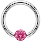 14G 3/8 Solid 14k White Gold 4mm Pink Cubic Zirconia Tension Captive Ring