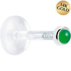 16G 1/4 Solid 14K White Gold 2mm Genuine Jade Bioplast Tragus Earring Stud