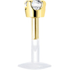 16G 1/4 Solid 14K Yellow Gold 3mm Clear Cubic Zirconia Bioplast Tragus Earring Stud