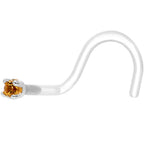 18G 1/4 White Gold 1.5mm Genuine Citrine Bioplast Nose Ring