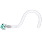 18G 1/4 White Gold 1.5mm Mint Green Cubic Zirconia Bioplast Nose Ring