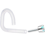 18G 1/4 White Gold 1.5mm Mint Green Cubic Zirconia Bioplast Nose Ring