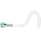 18G 1/4 White Gold 1.5mm Mint Green Cubic Zirconia Bioplast Nose Ring
