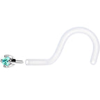 18G 1/4 White Gold 1.5mm Mint Green Cubic Zirconia Bioplast Nose Ring