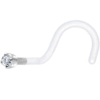 18G 1/4 White Gold 1.5mm Clear Cubic Zirconia Bioplast Nose Ring