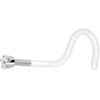 18G 1/4 White Gold 1.5mm Clear Cubic Zirconia Bioplast Nose Ring