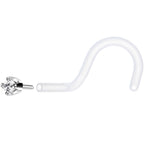 18G 1/4 White Gold 1.5mm Clear Cubic Zirconia Bioplast Nose Ring