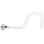 18G 1/4 White Gold 1.5mm Pink Cubic Zirconia Bioplast Nose Ring