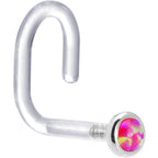 18G 1/4 White Gold 2mm Brilliant Pink Synthetic Opal Bioplast Nose Ring