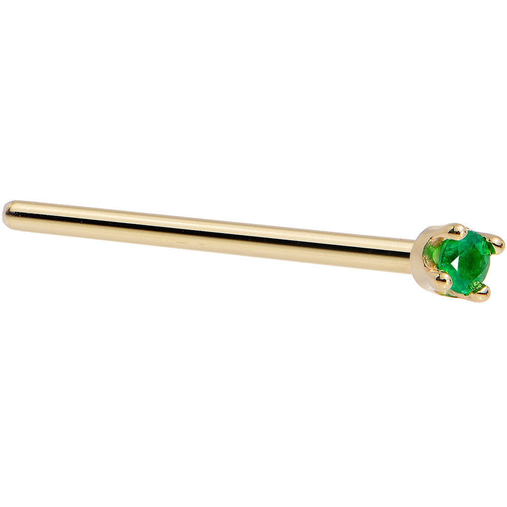 Solid 14K Yellow Gold 1.5mm Genuine Emerald Nose Ring