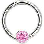 14G 3/8 Solid 14K White Gold Pink CZ Gem Captive Ring