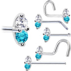 14k White Gold Mint Green 1.5mm CZ Marquise Nose Ring