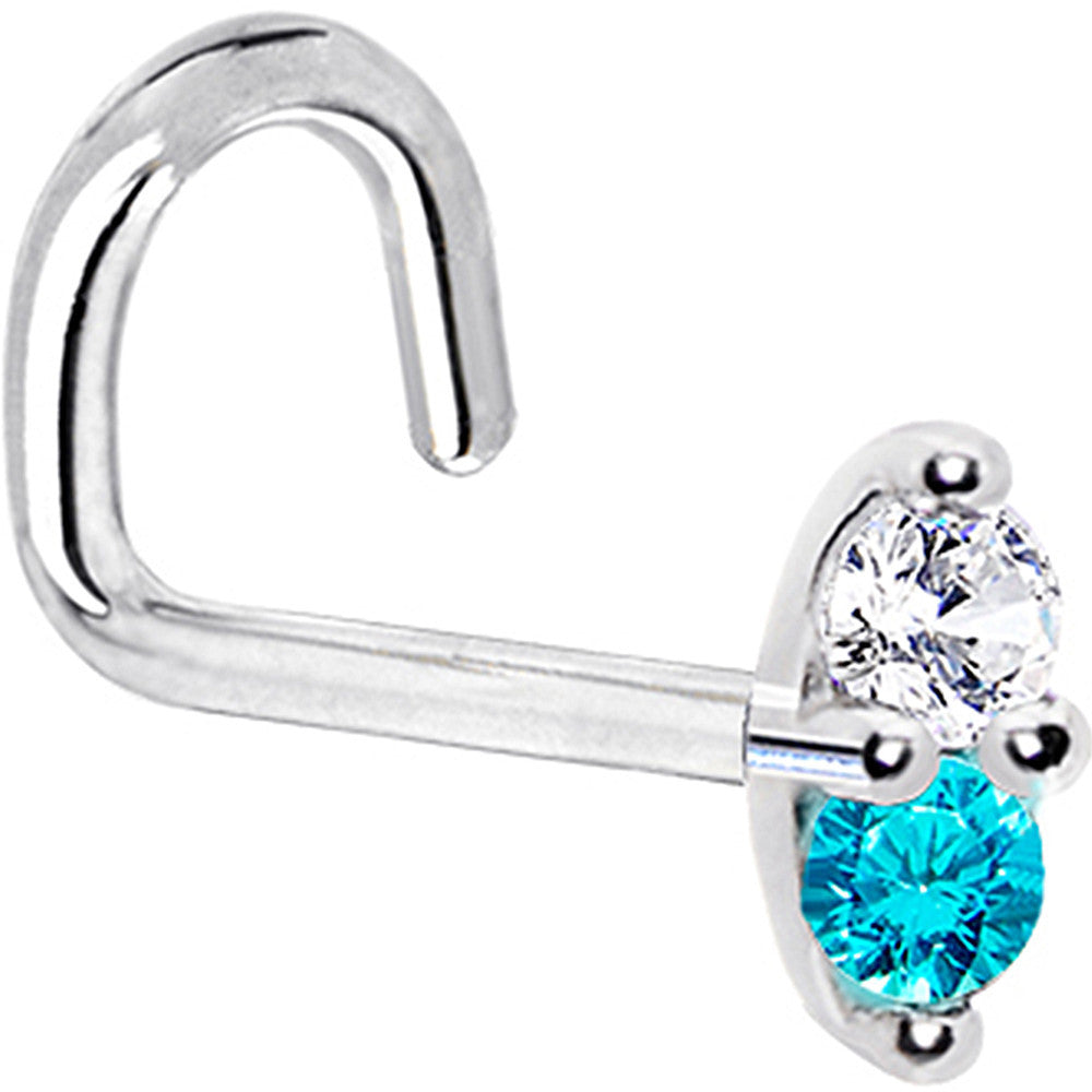 14k White Gold Mint Green 1.5mm CZ Marquise Nose Ring