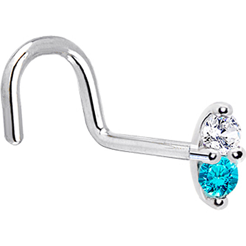 14k White Gold Mint Green 1.5mm CZ Marquise Nose Ring