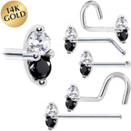 14k White Gold Black 1.5mm CZ Marquise Nose Ring