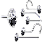 14k White Gold Black 1.5mm CZ Marquise Nose Ring