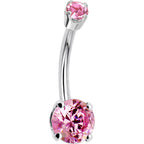 14k White Gold Pink Cubic Zirconia Round Belly Ring