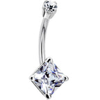 14k White Gold Clear Cubic Zirconia Princess Belly Ring
