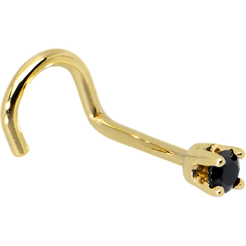 Solid 14K Yellow Gold 2mm Black Cubic Zirconia Nose Ring