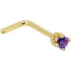 Solid 14K Yellow Gold 2mm Amethyst Cubic Zirconia Nose Ring