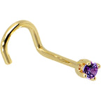 Solid 14K Yellow Gold 2mm Amethyst Cubic Zirconia Nose Ring