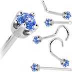 Solid 14K White Gold 2mm Arctic Blue Cubic Zirconia Nose Ring