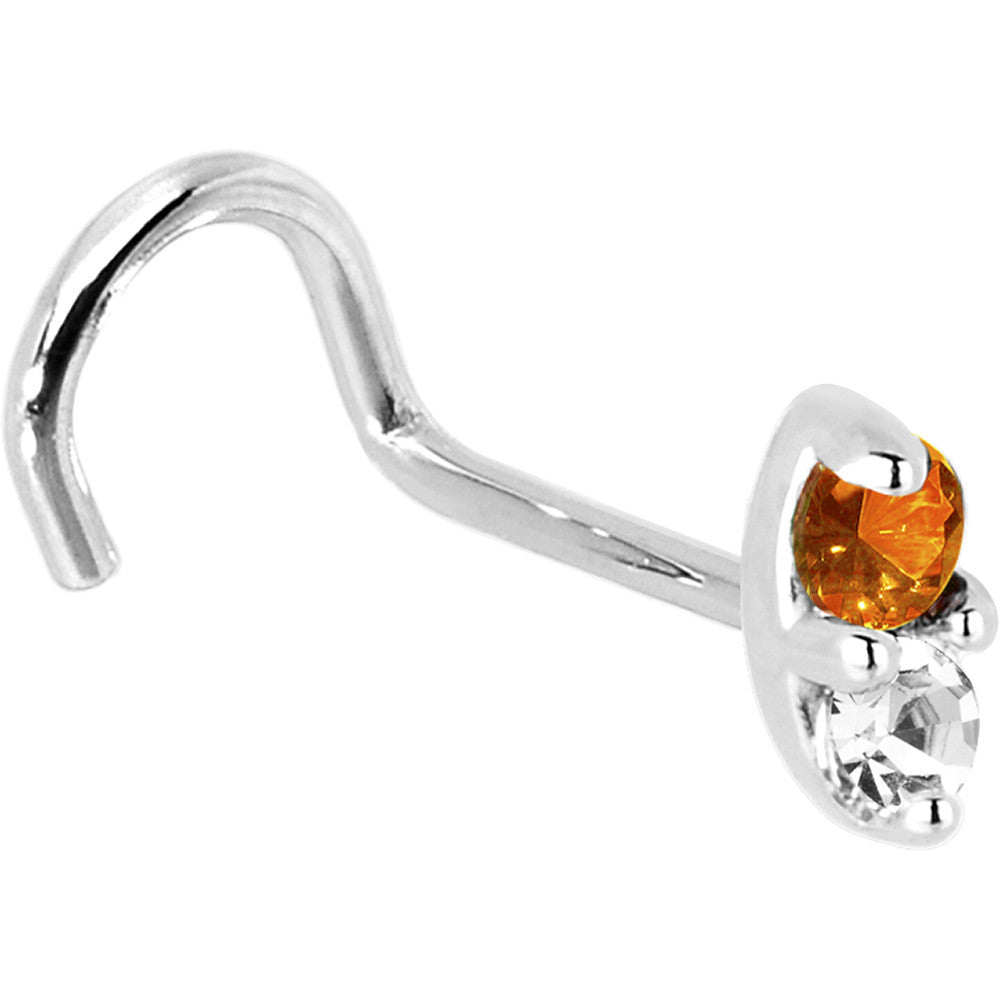 14k White Gold Orange 1.5mm CZ Marquise Nose Ring