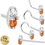 14k White Gold Orange 1.5mm CZ Marquise Nose Ring