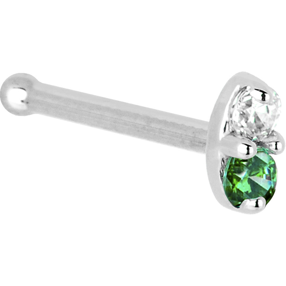 14k White Gold Green 1.5mm CZ Marquise Nose Ring