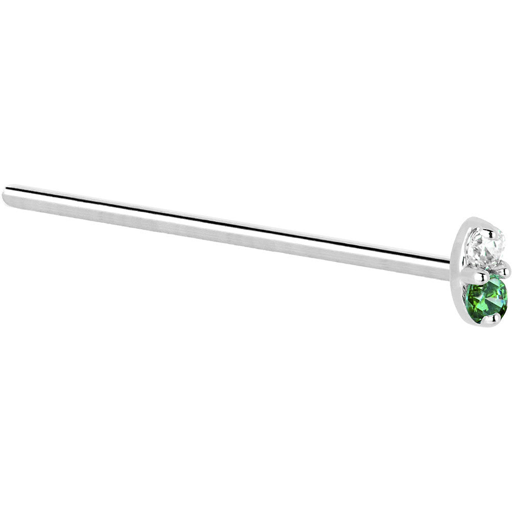 14k White Gold Green 1.5mm CZ Marquise Nose Ring