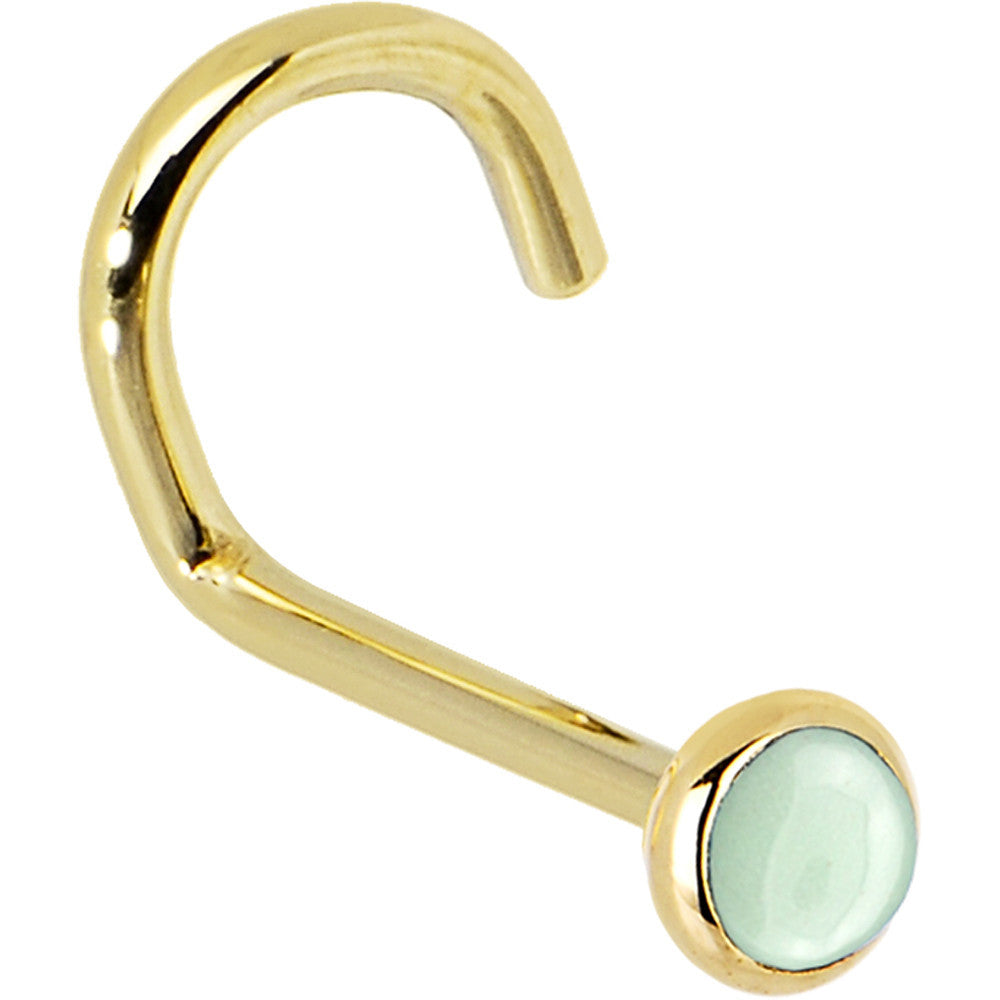 Solid 14K Yellow Gold 2mm Aventurine Quartz Nose Ring