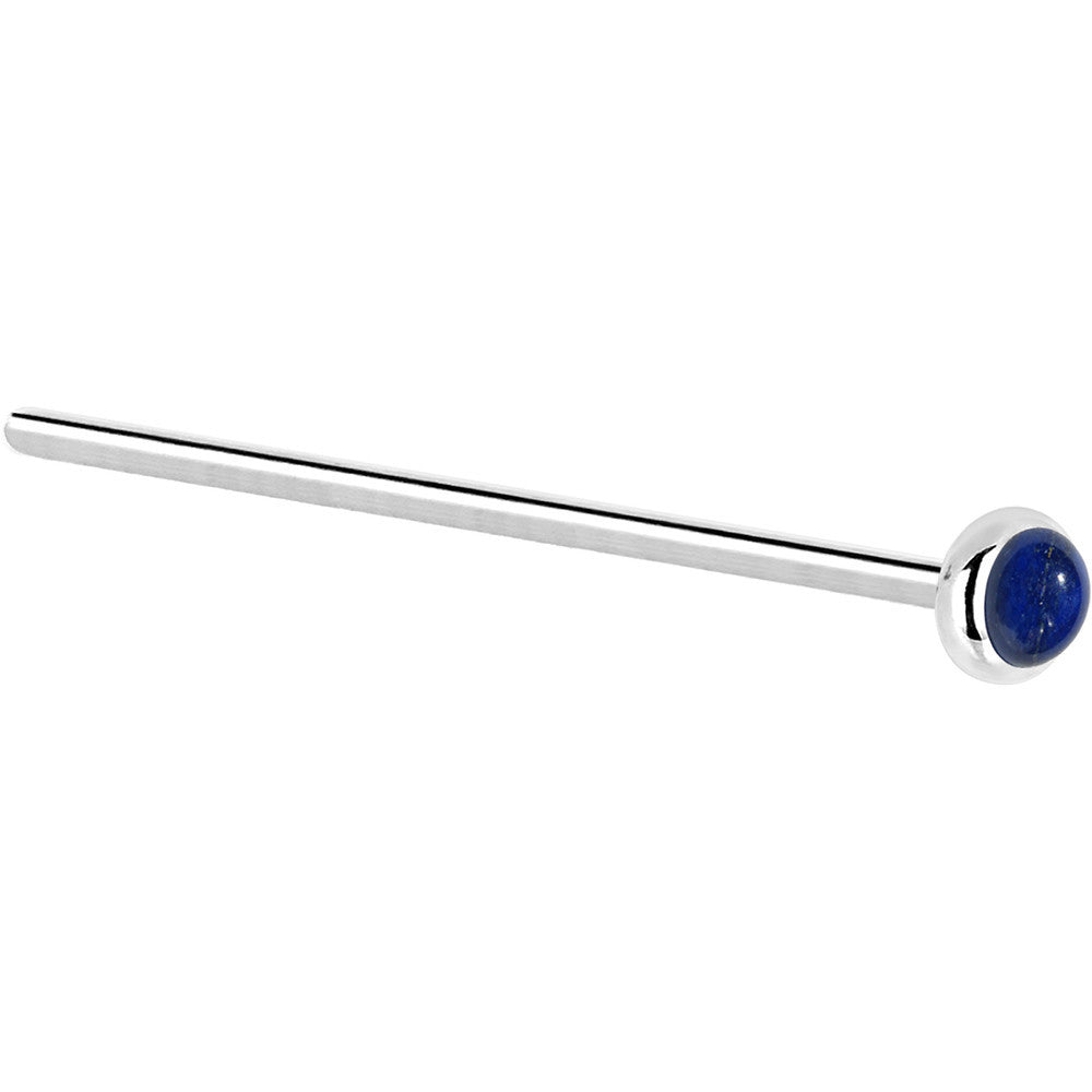 Solid 14K White Gold 2mm Lapis Lazuli Straight Nose Ring