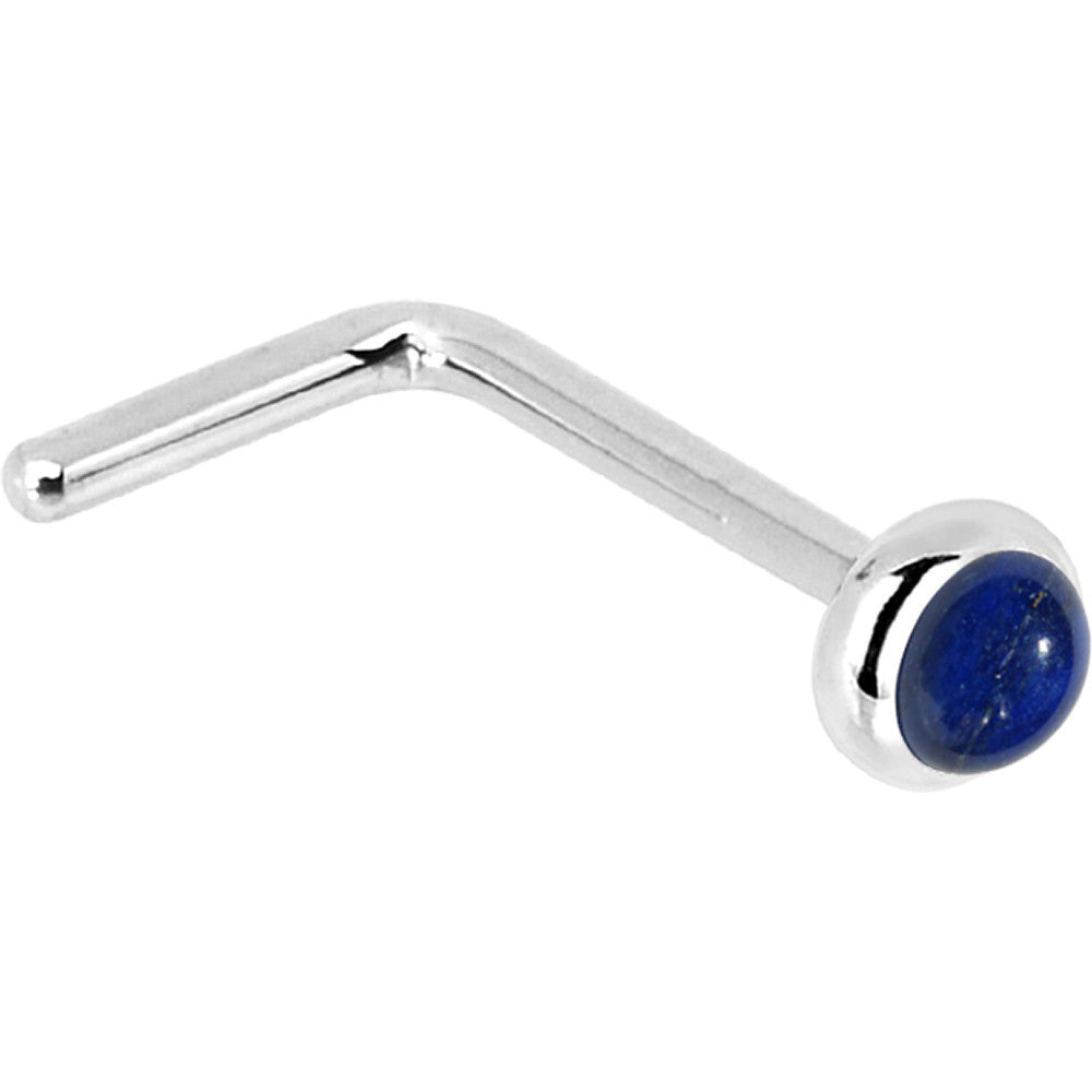 Solid 14K White Gold 2mm Lapis Lazuli Straight Nose Ring
