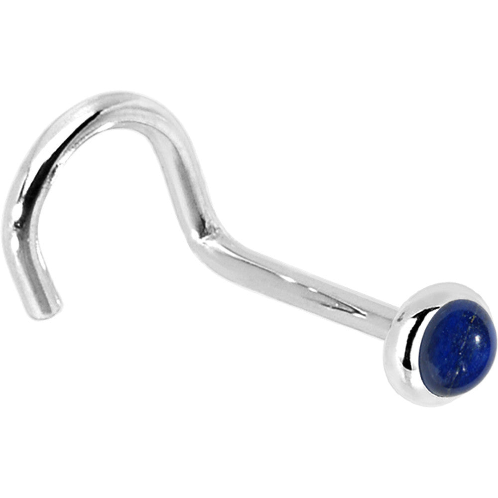Solid 14K White Gold 2mm Lapis Lazuli Straight Nose Ring
