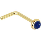 Solid 14K Yellow Gold 2mm Lapis Lazuli Straight Nose Ring