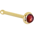 Solid 14K Yellow Gold 2mm Red Garnet Nose Ring