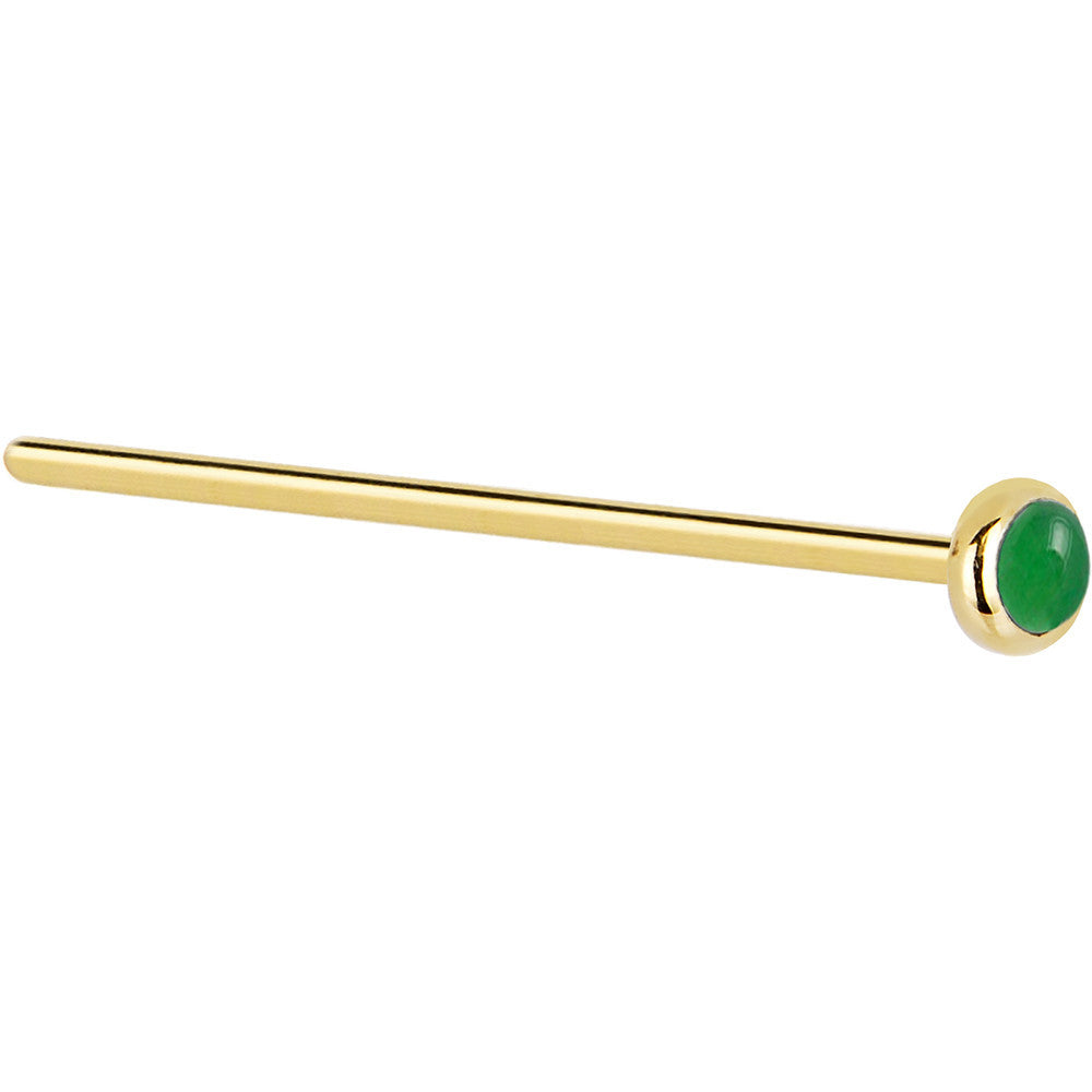 Solid 14K Yellow Gold 2mm Jade Nose Ring