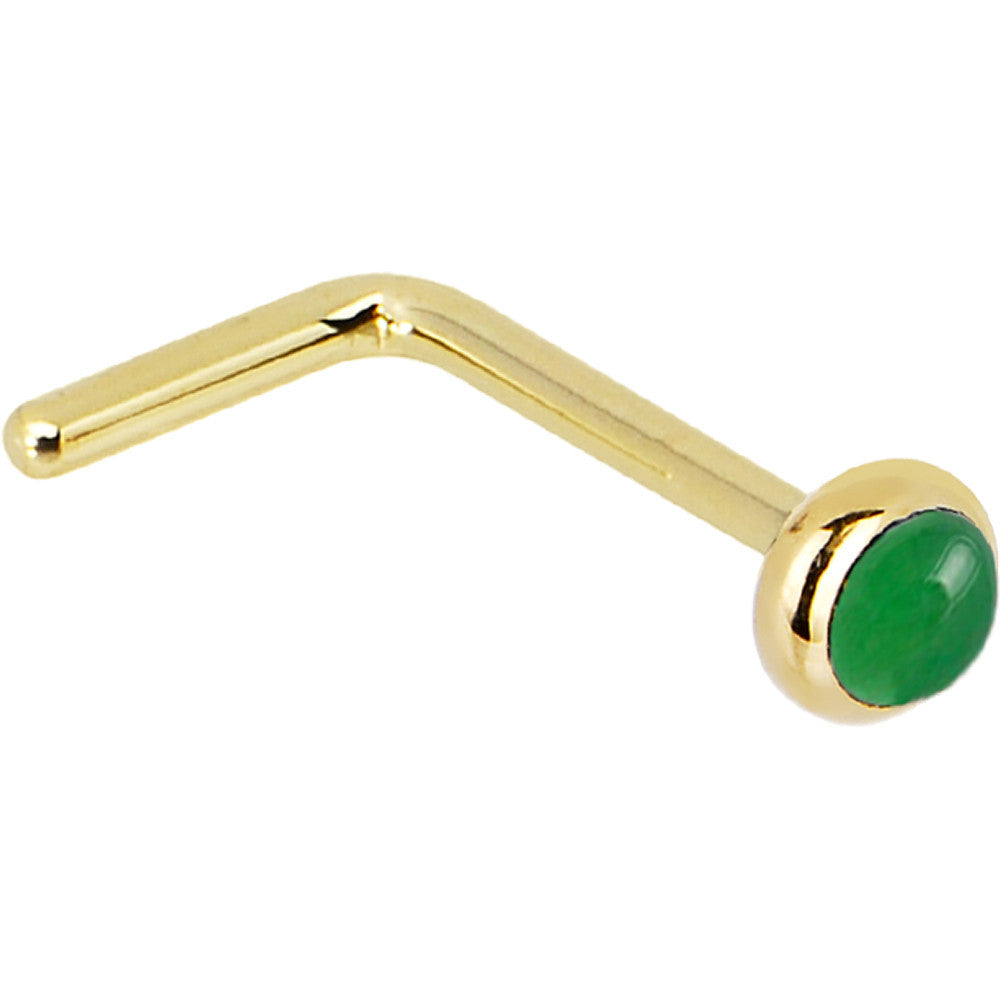 Solid 14K Yellow Gold 2mm Jade Nose Ring