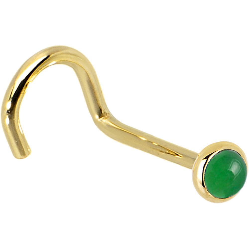 Solid 14K Yellow Gold 2mm Jade Nose Ring