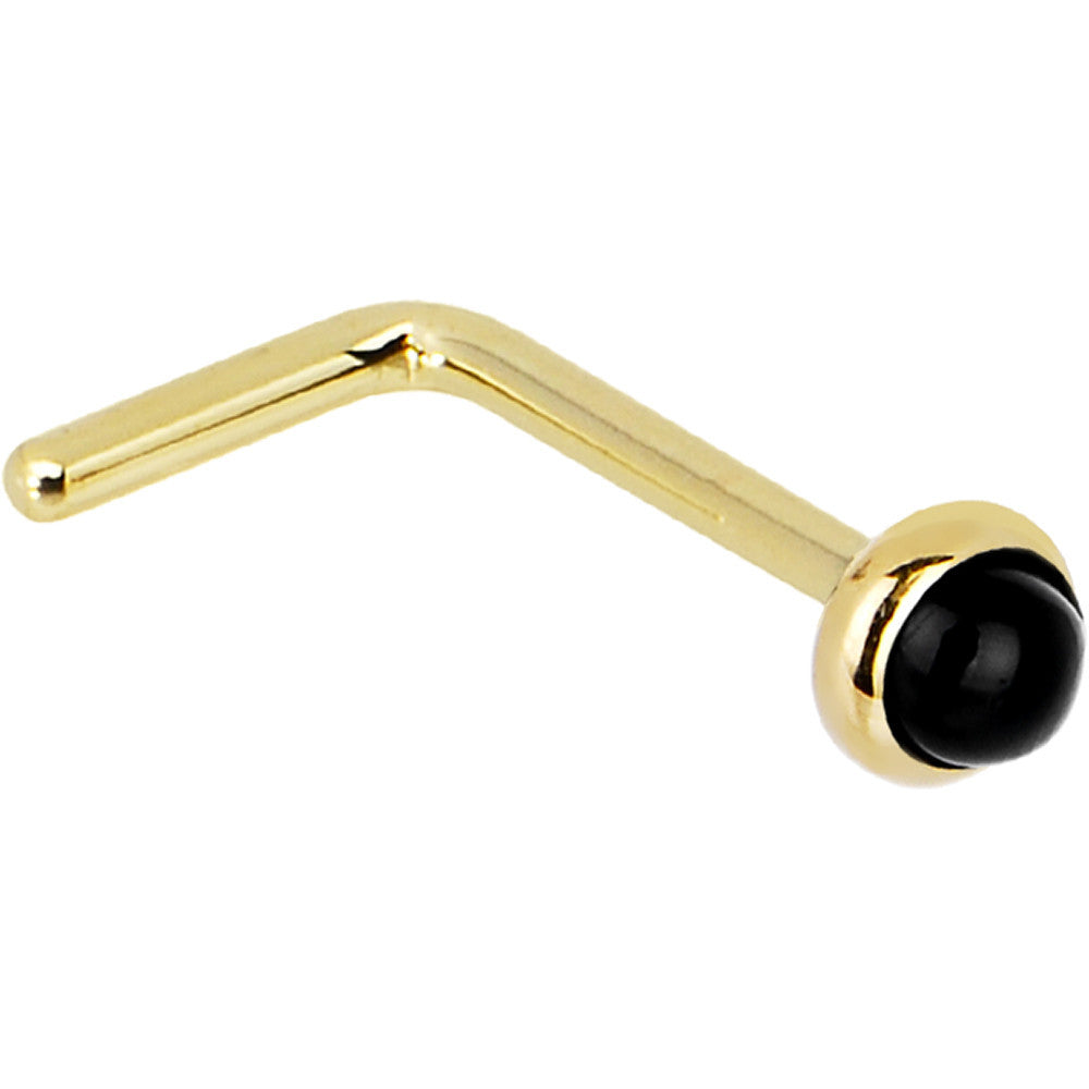 Solid 14K Yellow Gold 2mm Onyx Nose Ring