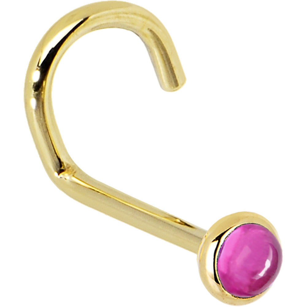 Solid 14K Yellow Gold 2mm Pink Tourmaline Nose Ring
