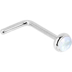 Solid 14K White Gold 2mm Rainbow Moonstone Nose Ring