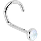 Solid 14K White Gold 2mm Rainbow Moonstone Nose Ring
