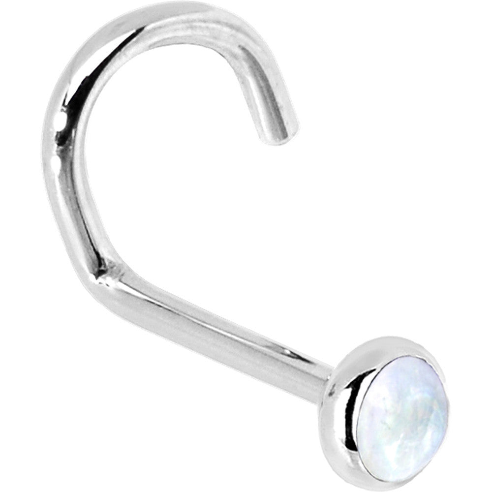 Solid 14K White Gold 2mm Rainbow Moonstone Nose Ring