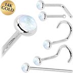 Solid 14K White Gold 2mm Rainbow Moonstone Nose Ring